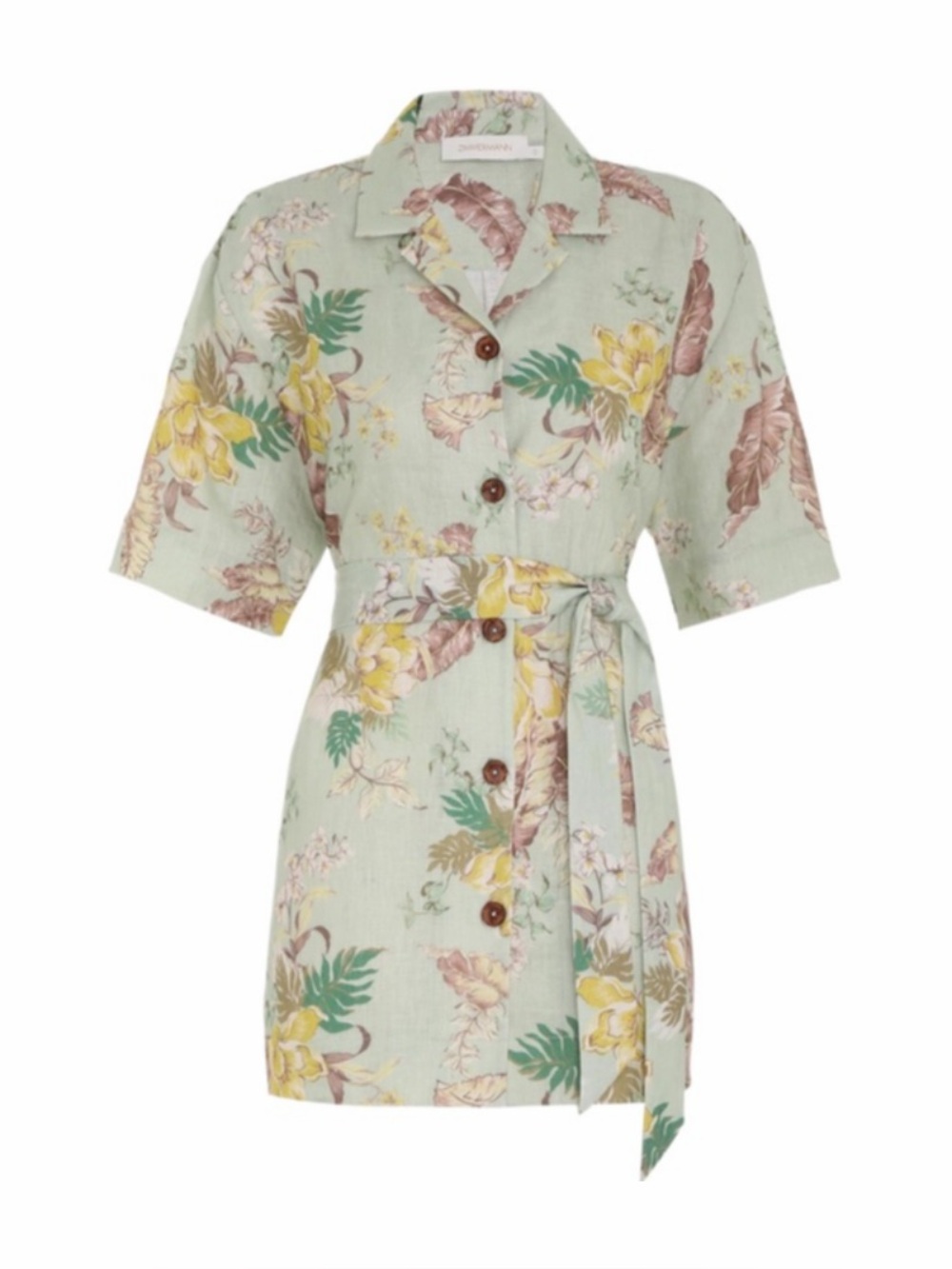 Zimmermann Matchmaker Linen Floral Belted Long Shirt 1 Small